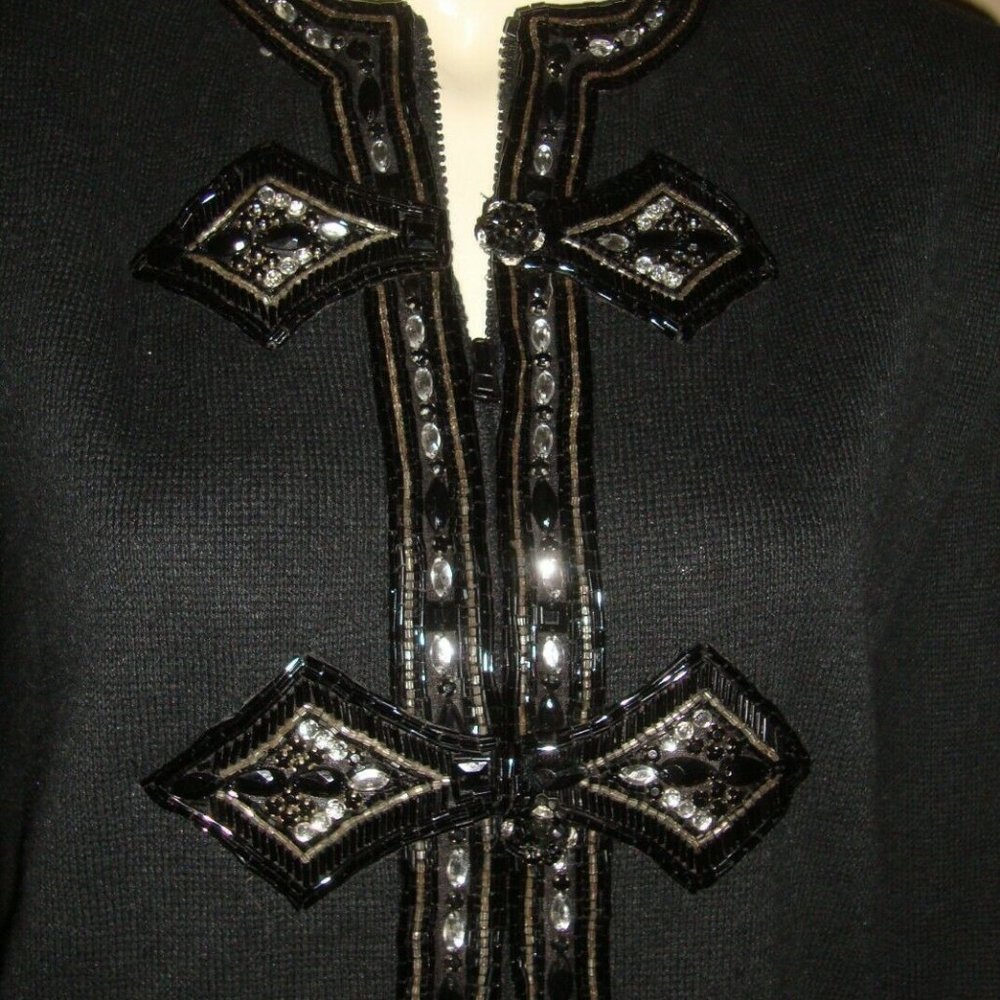 BONNIE BOERER RETRO 50'S BLACK ZIP CARDIGAN - Picture 3 of 6